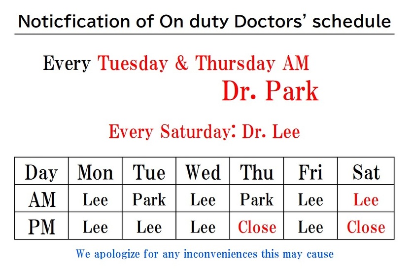 Doctors on duty schedule
